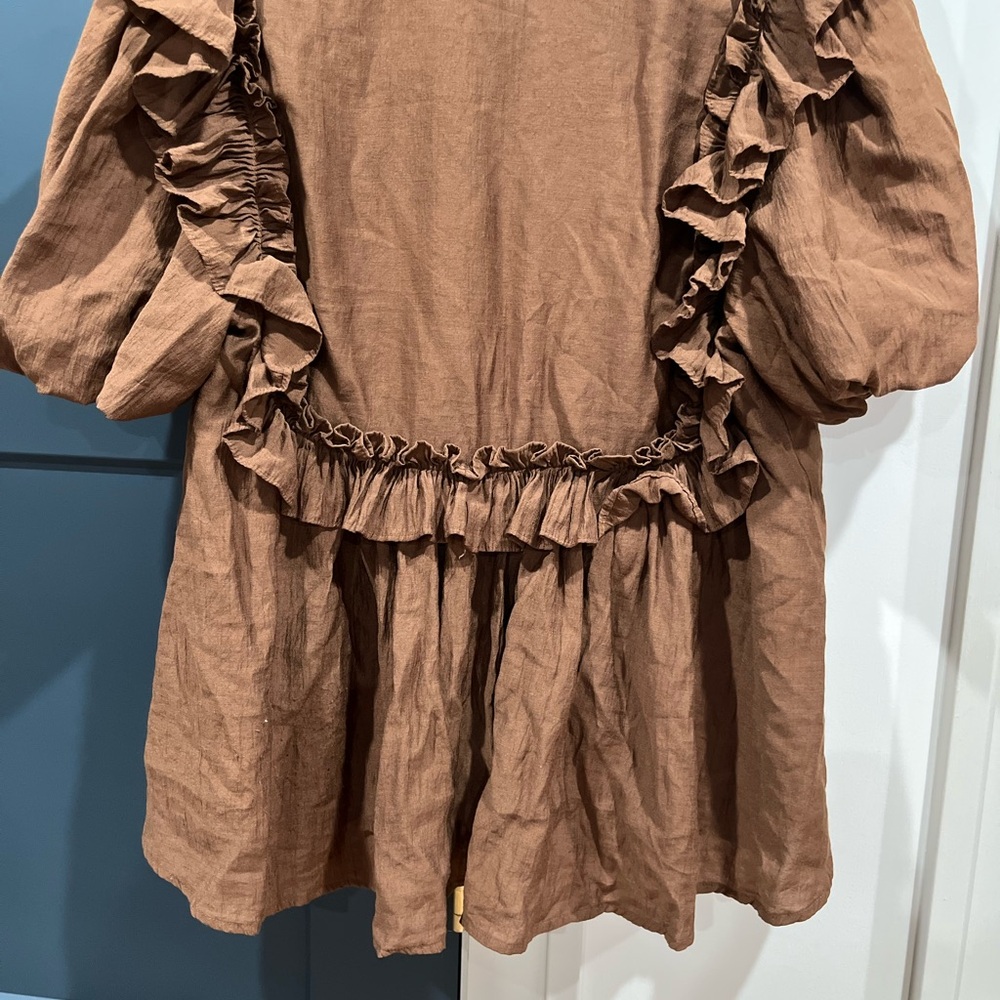 Entro Chocolate Ruffle Blouse